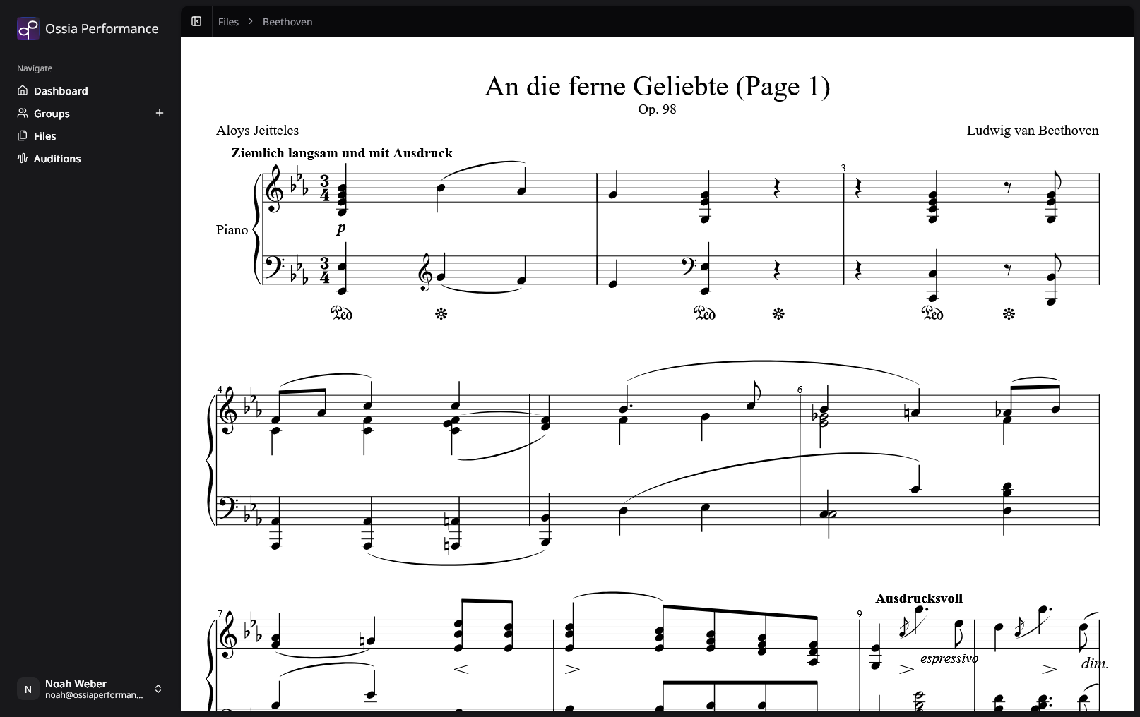Ossia Performance Sheet Music View