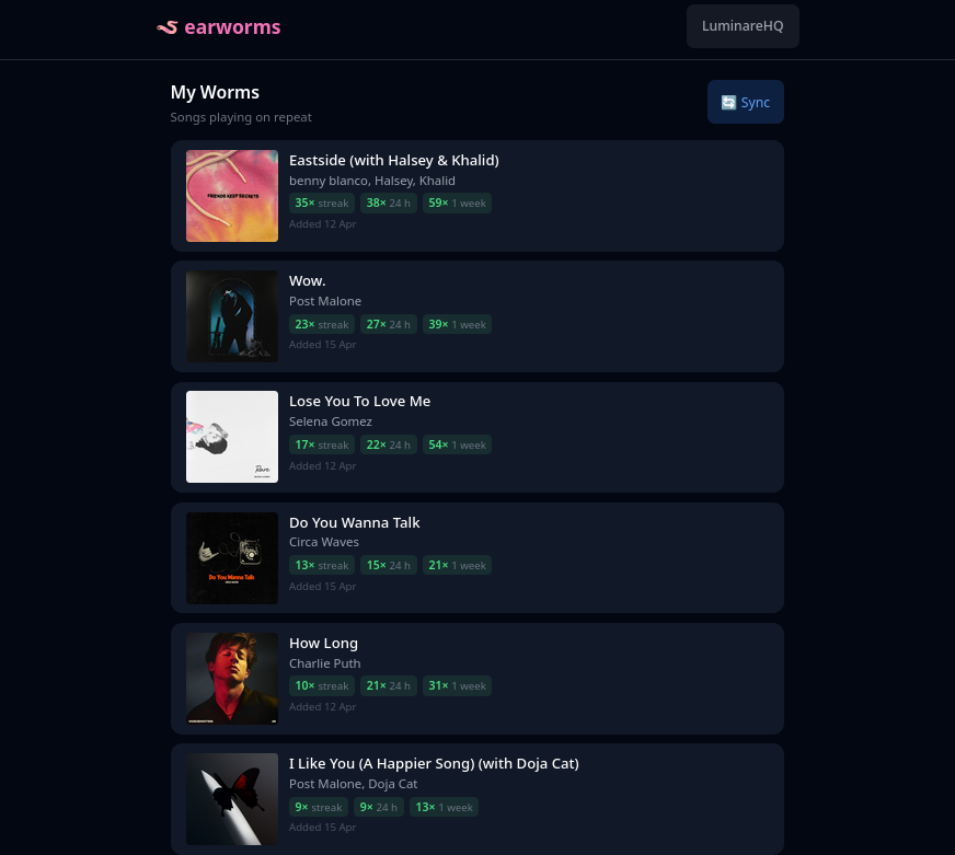 Earworms Dashboard